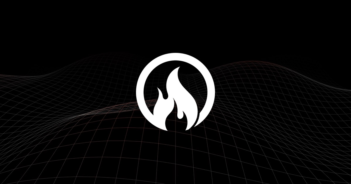 Fire Source Media logo centered over a black wireframe wave background